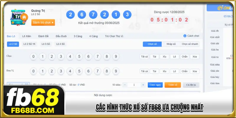 Các hình thức xổ số FB68 ưa chuộng nhất