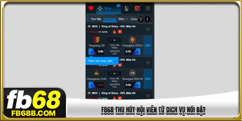 FB68 thu hút hội viên từ dich vụ nổi bật