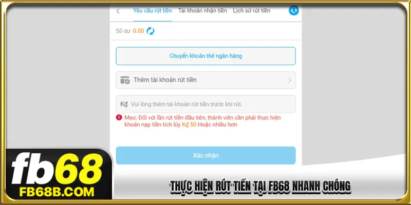 Thực hiện rút tiền tại FB68 nhanh chóng